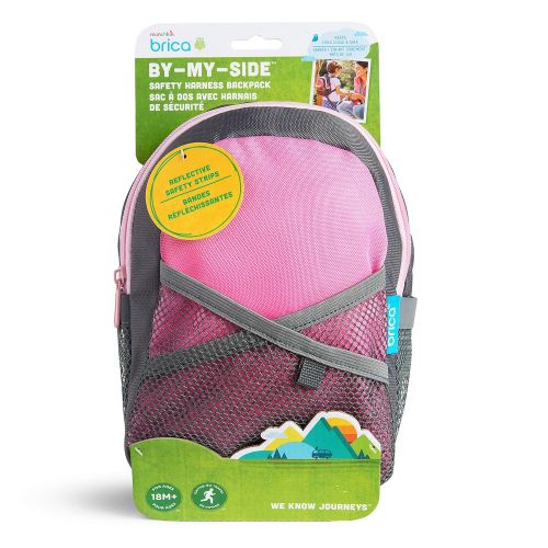  Munchkin Brica by-My-Side Safety Harness Backpack, Pink/Grey