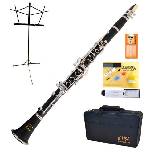  Bridgecraft WCL-GBK1 Apprentice Series Bb Clarinet Package Simulated Wood Grain Finish with Care Kit, Stand and Deluxe Case, Grain Black