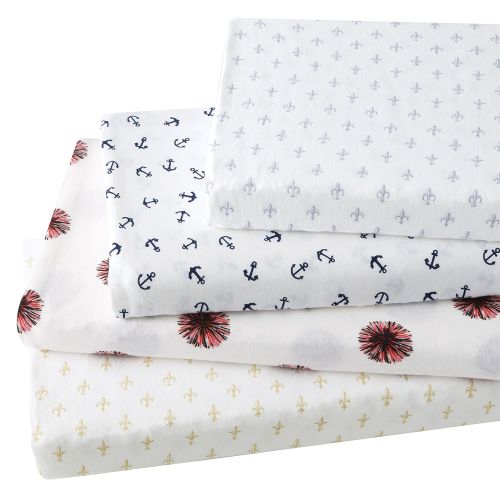  Brielle Fashion 100% Cotton Jersey Sheet Set, King, Fleur De Lis Blue