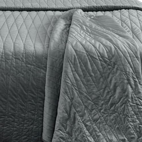  Brielle Premium Heavy Velvet Quilt Set with Cotton Backing, King, Grey