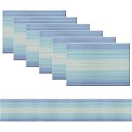 [아마존베스트]Bright Dream Placemats for Dinning Table Washable Easy to Clean PVC Placemat for Kitchen Table Heat-resistand Woven Vinyl Table Mats (1 Table Runner and 6 Placemats, Blue)