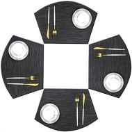 [아마존베스트]Bright Dream Wedge Placemats with Centerpiece for Dinning Table Woven Vinyl Easy to Clean Heat Resistant Table Mats （1 Round Placemats and 6 Wedge Placemats，Black）