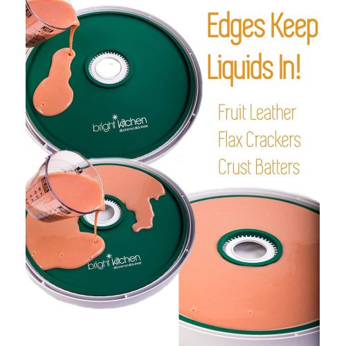  Bright Kitchen 2 Fruit Leather Silicone Dehydrator Sheets with EDGES NON-Toxic Compatible With Presto Round Dehydrators Lip Mold Hold Batter Liquid Roll Up Circle ReUsable Flexible No Stick (2 Ed