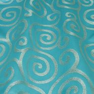 Bright Settings 90 Inch Round Tablecloth, Metallic Scroll, Turquoise Silver