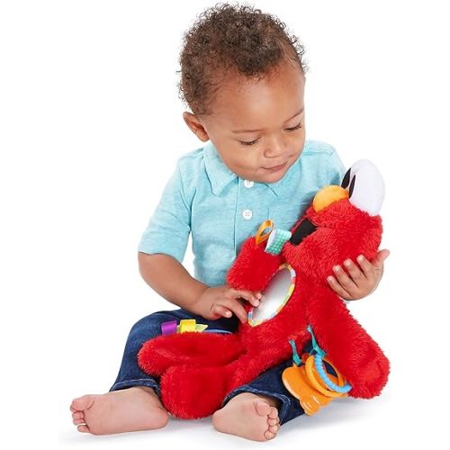 브라이트스타트 Bright Starts Sesame Street Elmo Travel Buddy Plush Take-Along Stroller or Carrier Toy, Ages 0-12 Months