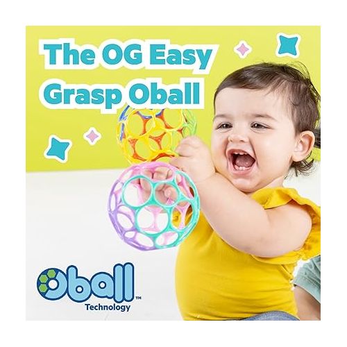 브라이트스타트 Bright Starts Oball Easy-Grasp Rattle BPA-Free Infant Toy in Teal, Age Newborn and up, 4 Inches