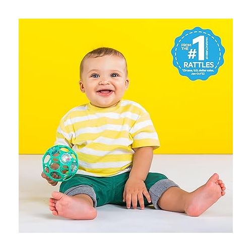 브라이트스타트 Bright Starts Oball Easy-Grasp Rattle BPA-Free Infant Toy in Teal, Age Newborn and up, 4 Inches
