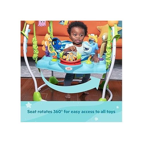 브라이트스타트 Bright Starts Disney Baby Finding Nemo Sea of Activities Baby Activity Center Jumper with Interactive Toys, Lights, Songs & Sounds, 6-12 Months (Blue)