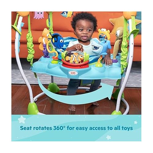 브라이트스타트 Bright Starts Disney Baby Finding Nemo Sea of Activities Baby Activity Center Jumper with Interactive Toys, Lights, Songs & Sounds, 6-12 Months (Blue)