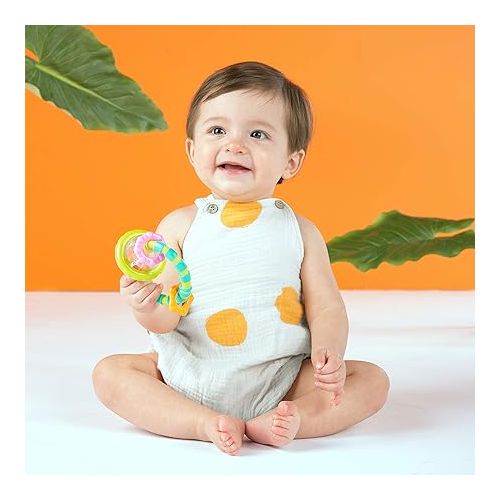브라이트스타트 Bright Starts Grab & Spin Baby Rattle & BPA-Free Teether Toy, Ages 3 Months+