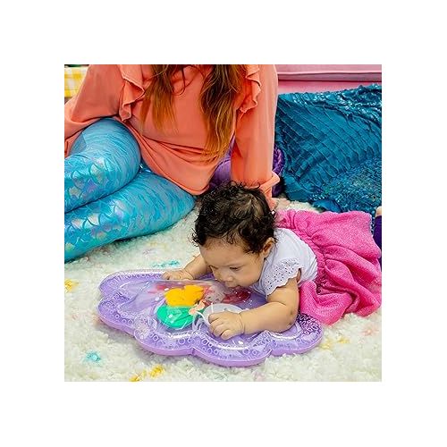 브라이트스타트 Bright Starts Disney Princess Ariel Tummy Time Water Mat, The Little Mermaid Sea Treasures, Purple, Baby Girl Newborn +