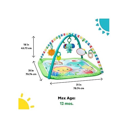 브라이트스타트 Bright Starts Wild Wiggles Baby Activity Gym & Play Mat with FoldingToy bar, Newborn and up - Green, 18.5” x 29.1” x 29.1”