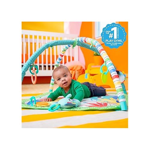 브라이트스타트 Bright Starts Wild Wiggles Baby Activity Gym & Play Mat with FoldingToy bar, Newborn and up - Green, 18.5” x 29.1” x 29.1”