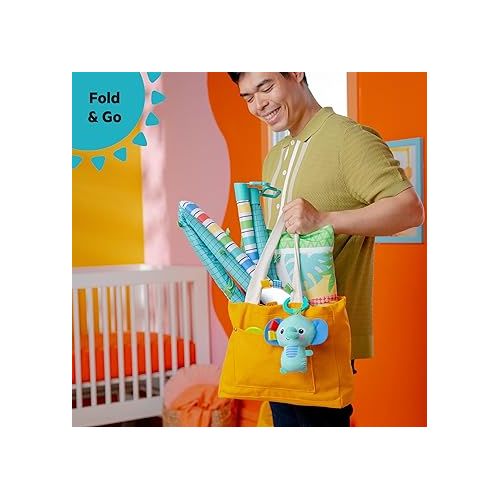 브라이트스타트 Bright Starts Wild Wiggles Baby Activity Gym & Play Mat with FoldingToy bar, Newborn and up - Green, 18.5” x 29.1” x 29.1”