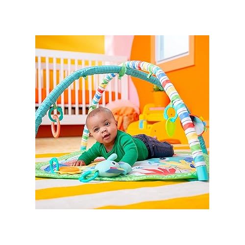 브라이트스타트 Bright Starts Wild Wiggles Baby Activity Gym & Play Mat with FoldingToy bar, Newborn and up - Green, 18.5” x 29.1” x 29.1”