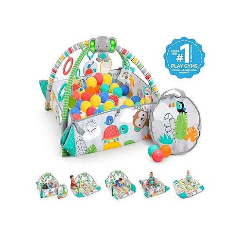 브라이트스타트 Bright Starts 5-in-1 Your Way Ball Play - Jumbo Play Mat Converts to Ball Pit Baby Gym, Newborn to Toddler - Totally Tropical (Green)