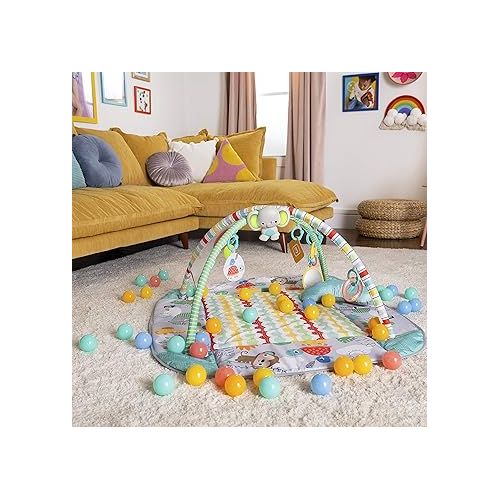 브라이트스타트 Bright Starts 5-in-1 Your Way Ball Play - Jumbo Play Mat Converts to Ball Pit Baby Gym, Newborn to Toddler - Totally Tropical (Green)