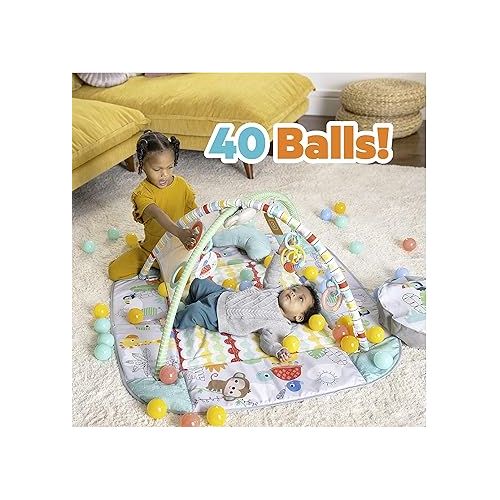 브라이트스타트 Bright Starts 5-in-1 Your Way Ball Play - Jumbo Play Mat Converts to Ball Pit Baby Gym, Newborn to Toddler - Totally Tropical (Green)