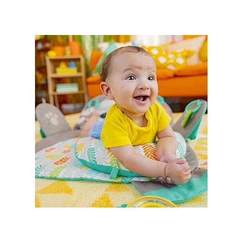 브라이트스타트 Bright Starts Tummy Time Prop & Play Baby Activity Mat with Support Pillow & Taggies - Sloth 36 x 32.5 in., Age Newborn+