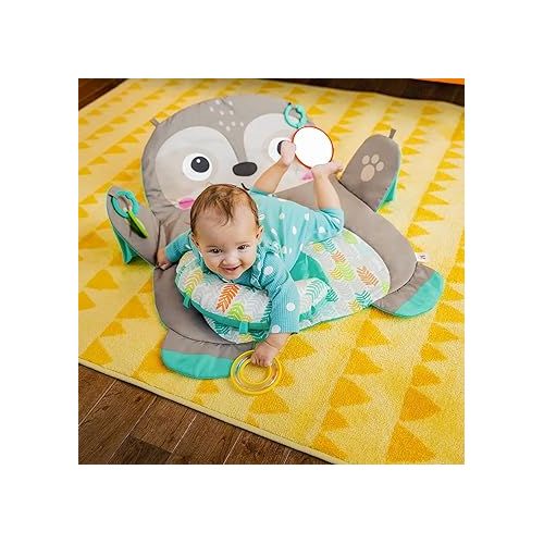 브라이트스타트 Bright Starts Tummy Time Prop & Play Baby Activity Mat with Support Pillow & Taggies - Sloth 36 x 32.5 in., Age Newborn+