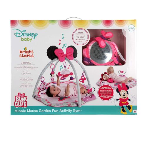 브라이트스타트 Bright Starts Disney Baby Minnie Mouse Garden Fun Activity Gym Play Mat with Melodies, Ages Newborn +