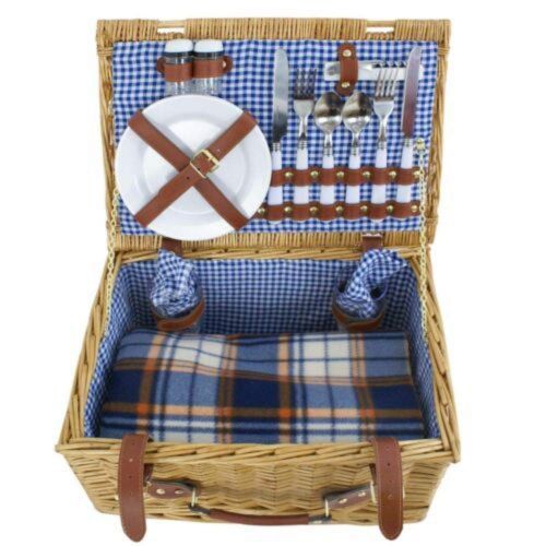  Bright Sun Wicker Picnic Basket Hamper Set with Flatware and Wine Glasses - 2 Person #SENH