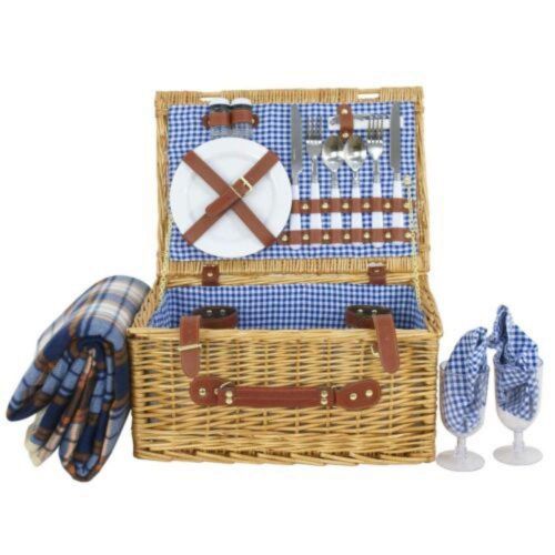  Bright Sun Wicker Picnic Basket Hamper Set with Flatware and Wine Glasses - 2 Person #SENH