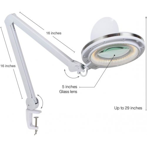  Brightech LightView PRO LED Magnifying Clamp Lamp - Daylight Bright Magnifier Lighted Lens  Dimmable with Adjustable Color Temperature Utility Light for Desk Table Task Craft or W