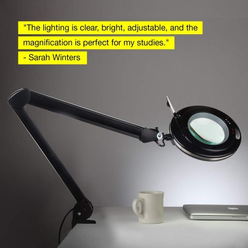  Brightech LightView PRO LED Magnifying Clamp Lamp - Daylight Bright Magnifier Lighted Lens  Dimmable with Adjustable Color Temperature Utility Light for Desk Table Task Craft or W