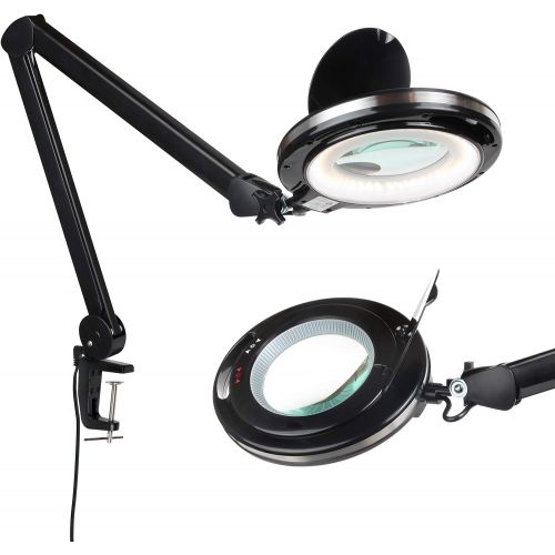  Brightech LightView PRO LED Magnifying Clamp Lamp - Daylight Bright Magnifier Lighted Lens  Dimmable with Adjustable Color Temperature Utility Light for Desk Table Task Craft or W