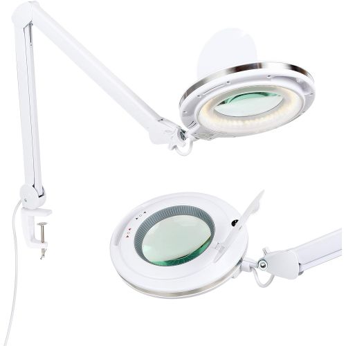  Brightech LightView PRO LED Magnifying Clamp Lamp - Daylight Bright Magnifier Lighted Lens  Dimmable with Adjustable Color Temperature Utility Light for Desk Table Task Craft or W