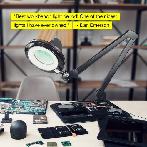  Brightech LightView PRO LED Magnifying Clamp Lamp - Daylight Bright Magnifier Lighted Lens  Dimmable with Adjustable Color Temperature Utility Light for Desk Table Task Craft or W