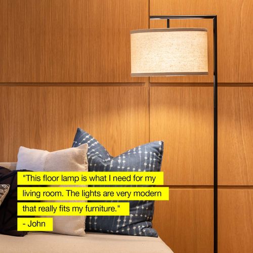  Brightech Montage Modern - LED Floor Lamp for Living Room- Standing Accent Light for Bedrooms, Office - Tall Pole Lamp with Hanging Drum Shade - Antique Brass