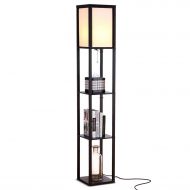 Brightech Maxwell - LED Shelf Floor Lamp - Modern Standing Light for Living Rooms & Bedrooms - Asian Wooden Frame with Open Box Display Shelves - Black