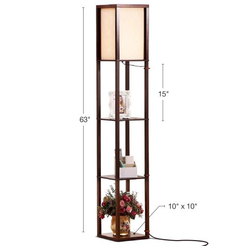  Brightech Maxwell - LED Shelf Floor Lamp - Modern Standing Light for Living Rooms & Bedrooms - Asian Wooden Frame with Open Box Display Shelves - Black