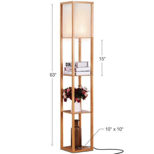  Brightech Maxwell - LED Shelf Floor Lamp - Modern Standing Light for Living Rooms & Bedrooms - Asian Wooden Frame with Open Box Display Shelves - Black