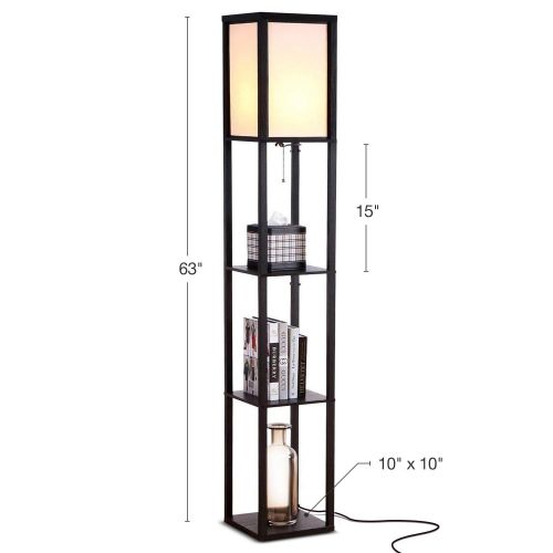  Brightech Maxwell - LED Shelf Floor Lamp - Modern Standing Light for Living Rooms & Bedrooms - Asian Wooden Frame with Open Box Display Shelves - Black