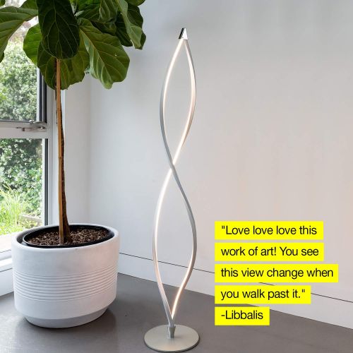  Brightech Twist - Modern LED Living Room Floor Lamp - Bright Contemporary Standing Light - Built in Dimmer Switch with 3 Brightness Settings - Cool, Futuristic Lighting - Silver