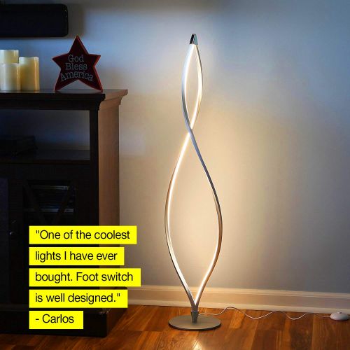  Brightech Twist - Modern LED Living Room Floor Lamp - Bright Contemporary Standing Light - Built in Dimmer Switch with 3 Brightness Settings - Cool, Futuristic Lighting - Silver