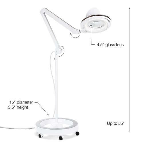  Brightech LightView Pro LED Magnifying Glass Floor Lamp - 6 Wheel Rolling Base Reading Magnifier Light - for Professional Tasks and Crafts - 1.75x Magnification