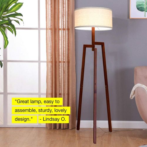  Brightech New Mia LED Tripod Floor Lamp Modern Design Wood Mid Century Modern Light for Contemporary Living Rooms- Rustic, Tall Standing Lamp for Bedroom, Office- Havana Brown