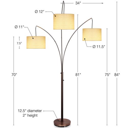  Brightech Trilage - Modern LED Arc Floor Lamp with Marble Base - Free Standing Behind The Couch Lamp for Living Room - 3 Hanging Lights, Great for Reading - Oil Rubbed Bronze