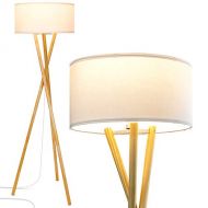 Brightech Harper LED Tripod Floor Lamp  Wood, Mid Century Modern Light for Contemporary Living Rooms - Tall Standing, Rustic Lamp for Bedroom, Office, Kids Room