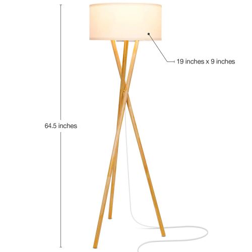  Brightech Harper LED Tripod Floor Lamp  Wood, Mid Century Modern Light for Contemporary Living Rooms - Tall Standing, Rustic Lamp for Bedroom, Office, Kids Room