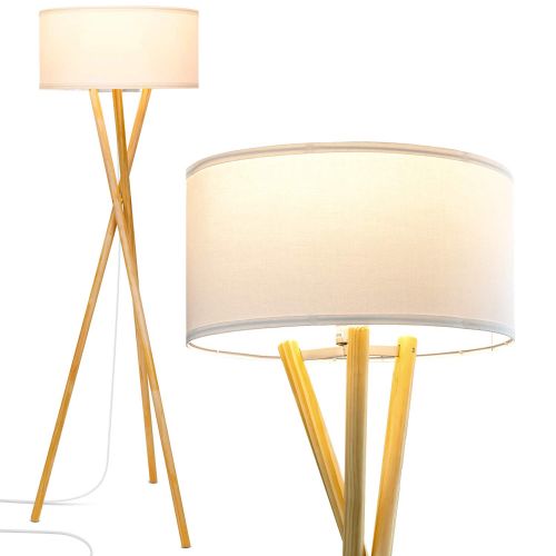  Brightech Harper LED Tripod Floor Lamp  Wood, Mid Century Modern Light for Contemporary Living Rooms - Tall Standing, Rustic Lamp for Bedroom, Office, Kids Room