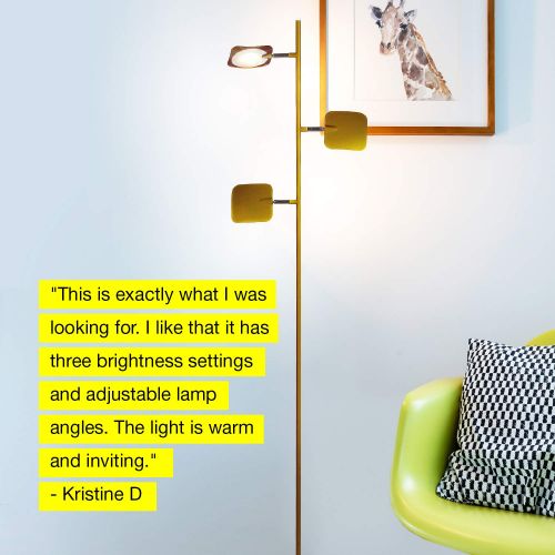  Brightech Tree Spotlight LED Floor Lamp - Very Bright Reading, Craft and Makeup 3 Light Standing Pole - Modern Dimmable & Adjustable Panels, Minimal Space Use - Antique Brass