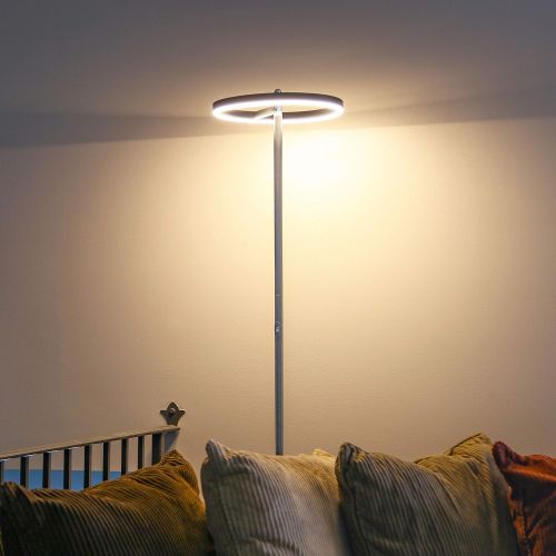  Brightech Halo Flippable LED Torchiere Super Bright Floor Lamp - Tall Standing Modern Pole Light for Living Rooms & Offices - Dimmable Uplight for Reading Books in Your Bedroom etc