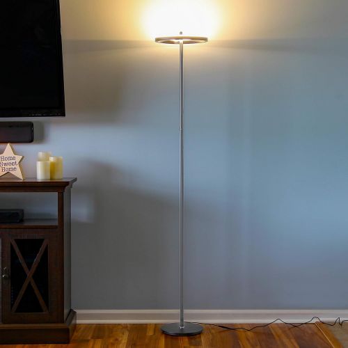  Brightech Halo Flippable LED Torchiere Super Bright Floor Lamp - Tall Standing Modern Pole Light for Living Rooms & Offices - Dimmable Uplight for Reading Books in Your Bedroom etc