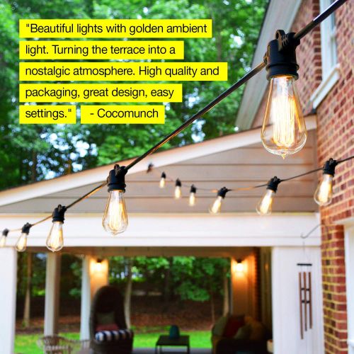  Brightech Ambience Pro Vintage Outdoor String Lights - 48 Ft Weatherproof Commercial Grade Edison Market Cafe Bistro Waterproof Light Strand for Patio Garden Porch Backyard Party Y