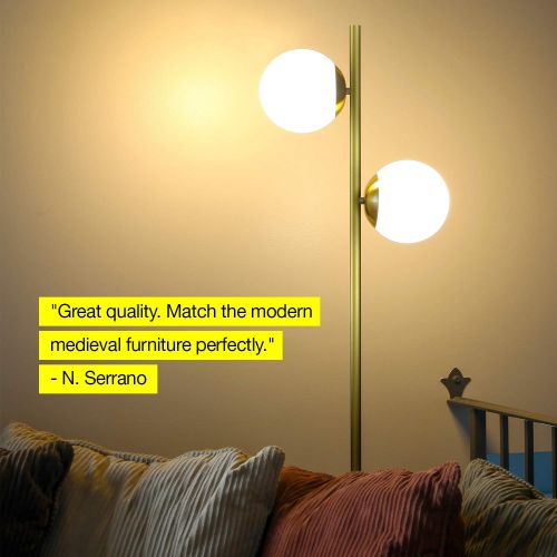  Brightech Sphere LED Floor Lamp Contemporary Modern Frosted Glass Globe Lamp with Two Lights- Tall Pole Standing Uplight Lamp for Living Room, Den, Office, Bedroom- Bulbs Included